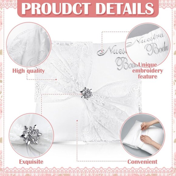 Elegant Wedding Kneeling Pillows (Set of 2) - 17x15" Satin Lace with Rhinestones - Picture 3 of 6